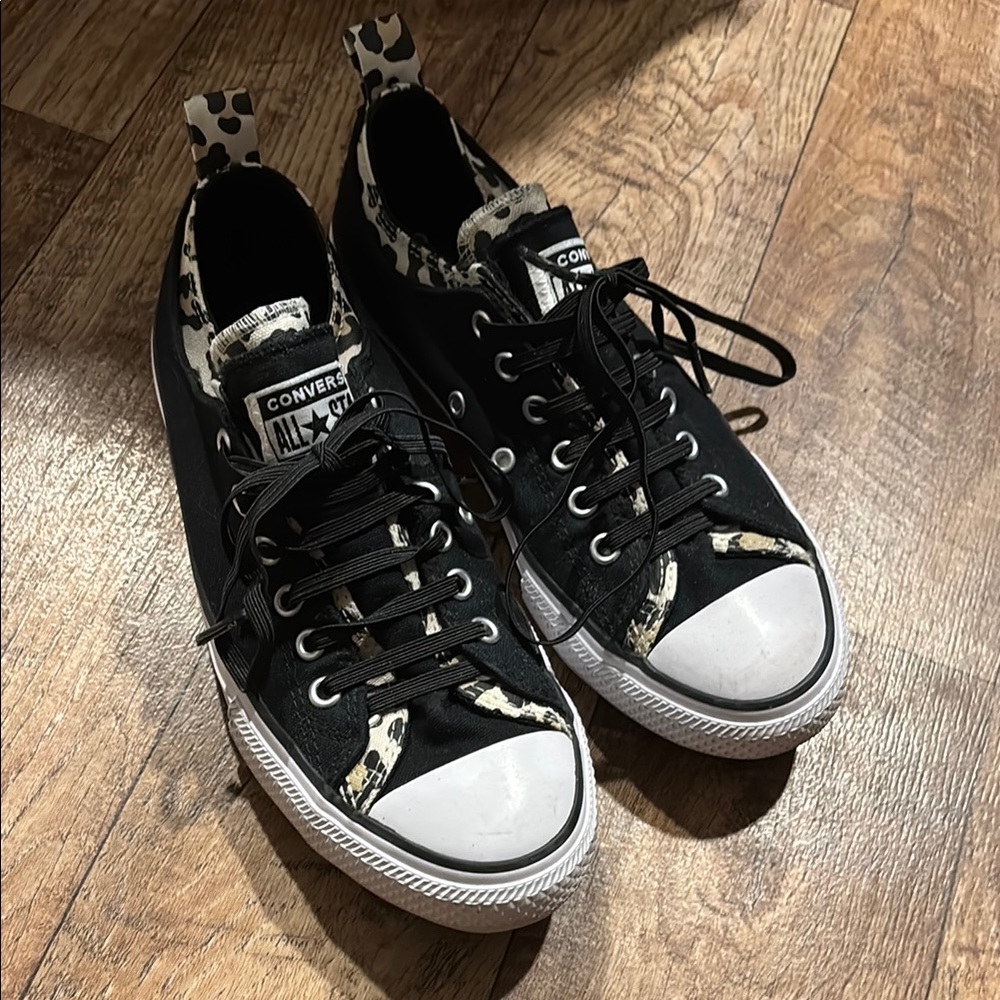 Converse Black and White Leopard Sneakers